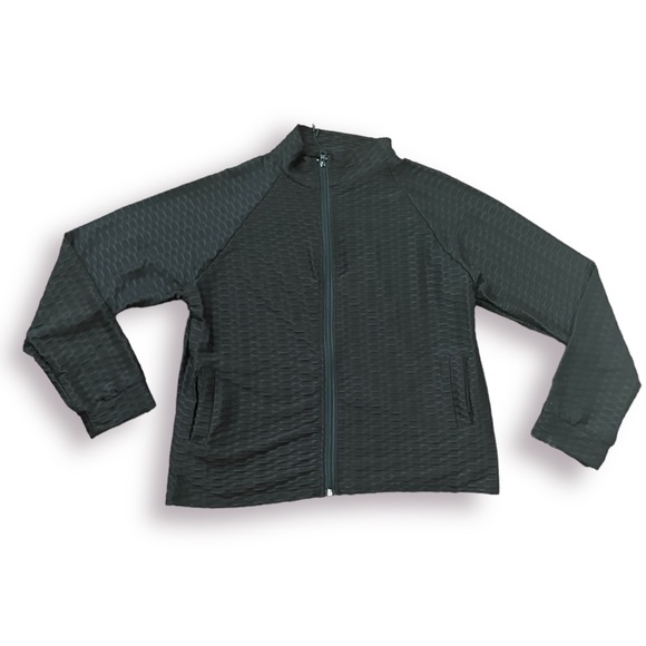 2 piece Solid textured dual pocket jacket and ruched leggings set. - Picture 2 of 4